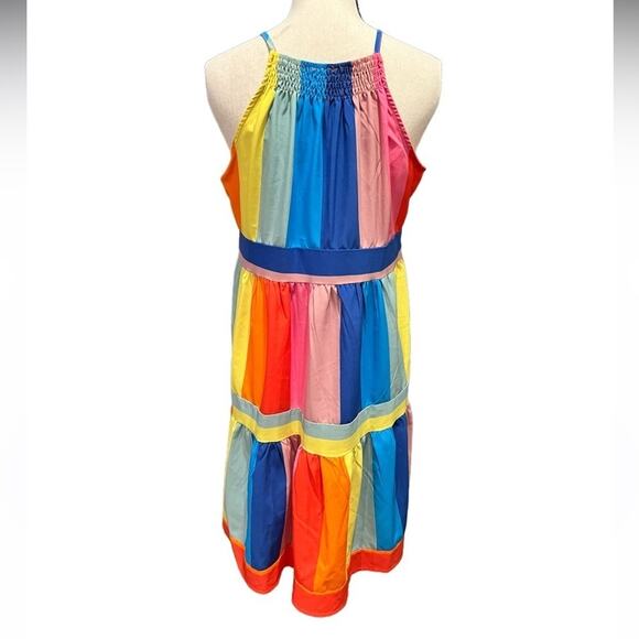 SOLUTION Rainbow Striped Shift Dress Size Medium - Picture 8 of 10